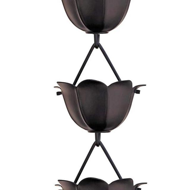 Monarch Rain Chains Pure Aluminum Lotus Cup Rain Chain Extension, 3 ft Black Powder Coated Decorative Rain Catcher Chain for Gutters, Rain Gutter Extension Downspout