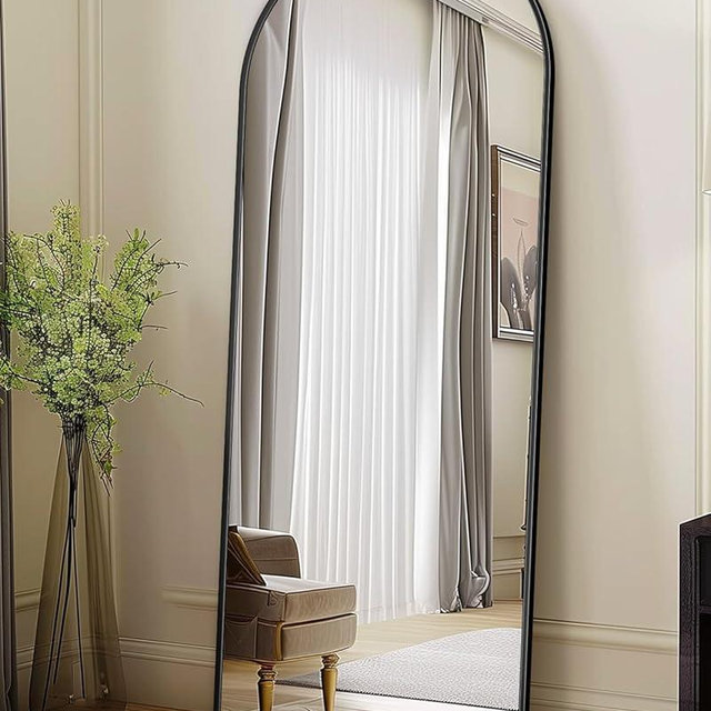Furnbar Full Length Mirror, 59"x18" Arched Full Body Mirror, Floor Mirrors with Stand, Body Mirrors Standing Hanging Leaning Against Wall,Aluminum Frame Mirrors for Bedroom Cloakroom,Living Room,Black