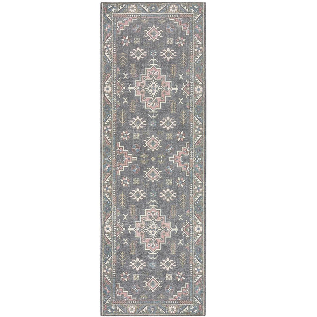 TOWN & COUNTRY LUXE Livie Forever Vintage Everwash Washable Multi-Use Decorative Rug, Kitchen Runner Rug with Non-Slip Backing, Grey/Rose, 24"x72"