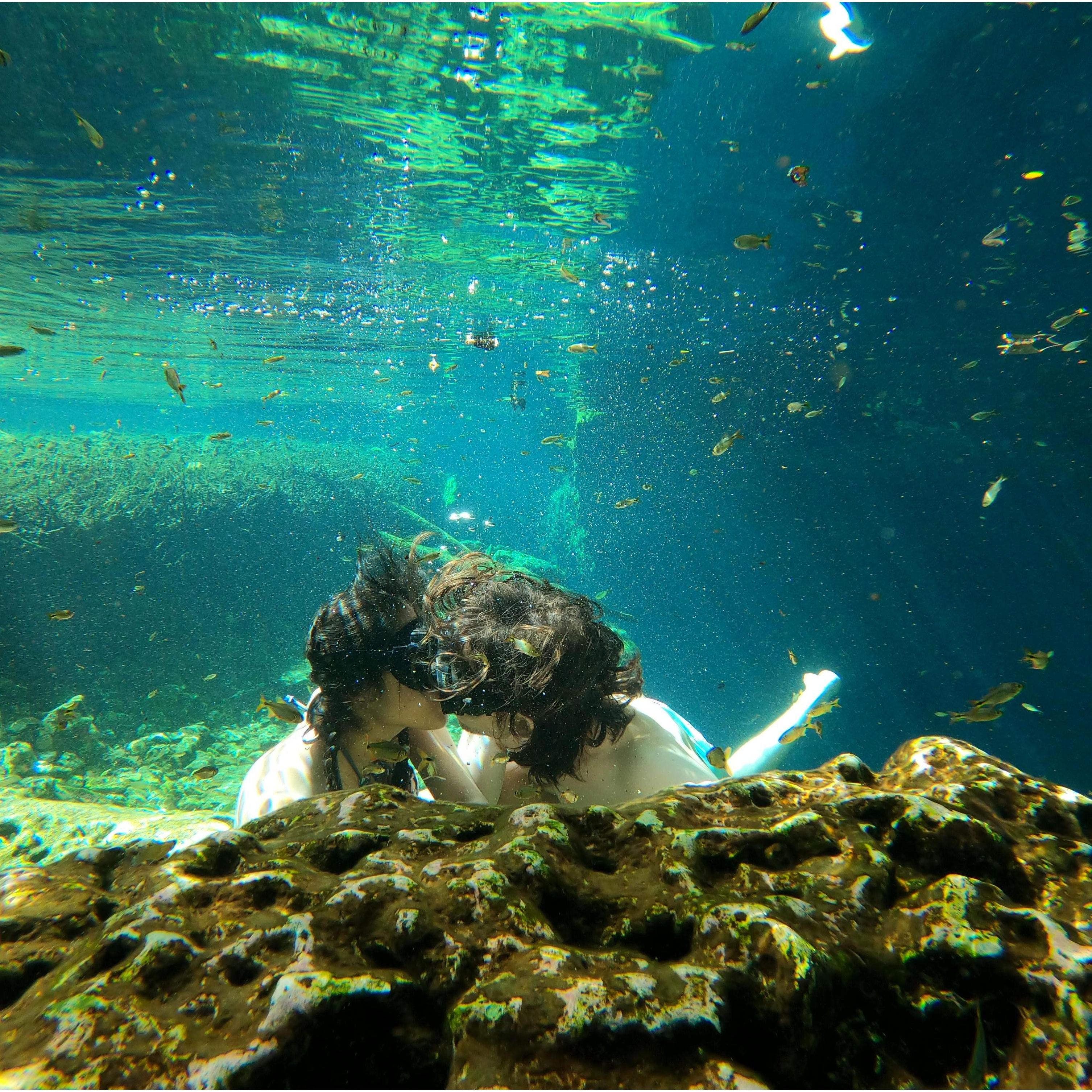 Cenote smooches in Chemuyil Feb '21