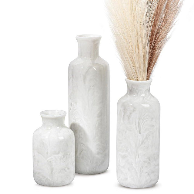 YMXYJM Resin 3 Piece Vase Set, Farmhouse Decor, Home Decorative Vase, Vases for Your Kitchen, Bedroom, Office, Living Room, Bathroom, & Shelf Centerpiece Table Decorations, White