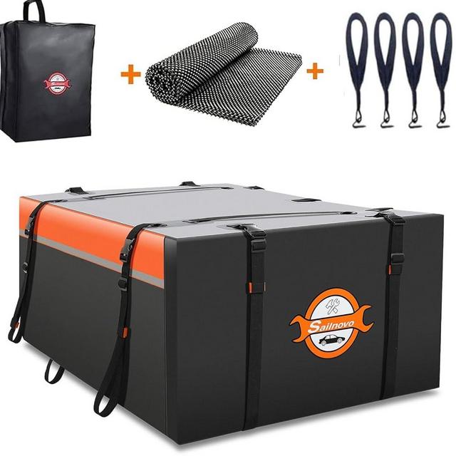 Sailnovo Rooftop Cargo Carrier Roof Bag 20 Cubic Waterproof Soft-Shell Car Top Carrier with Anti-Slip Mat, 4 Door Hooks, PVC Car Roof Storage for Vehicles with/Without Luggage Rack Cross Bar