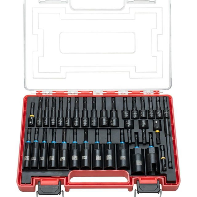 ROTATION 34-Piece Impact Nut Driver Set, Magnetic, SAE & Metric, Nut Drivers Set for Impact Drill, Deep Impact Nut Drivers, Impact Socket Adapters, Wing Nut Driver, Bit Extension, with Storage Case