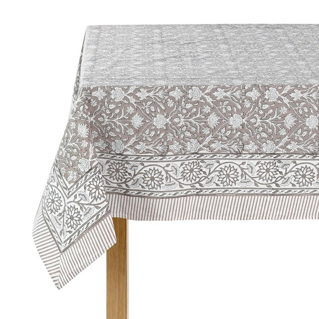 Ridhi Taupe Hand Block Print Cotton Rectangle Tablecloth 90 x 60 inches Reusable Table Cover Decorative Everyday Use for Dining Room, Farmhouse, Home, Party, Festive & Wedding, Fall