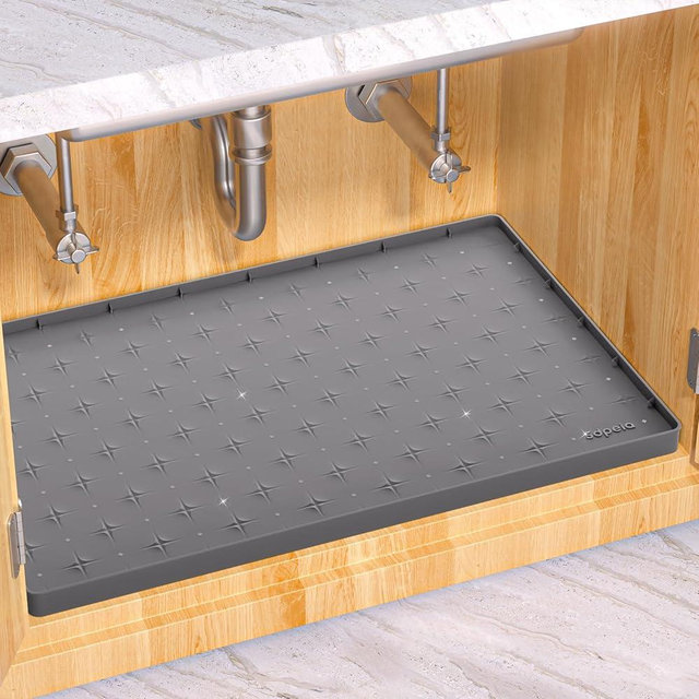 Sdpeia Kitchen Organizers and Storage,Under Sink Mat Under The Sink Organizer Bathroom Shelf Liner 28 x 19 in Cabinet Liner for Kitchen Door Mat Cat Litter Mat (Grey)