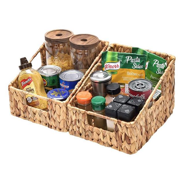 GRANNY SAYS Hand-Woven Water Hyacinth Storage Baskets, Wicker Baskets for Bathroom, Trapezoid Decorative Baskets, 8.7" x 9.8" x 7.5", Set of 2