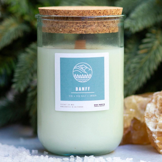 Banff Candle: Fir, Sea Salt & Amber Scent - Coconut Soy Wax, Recycled Glass
