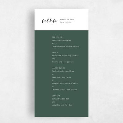 Forest, Green Wedding Menu - Lyons