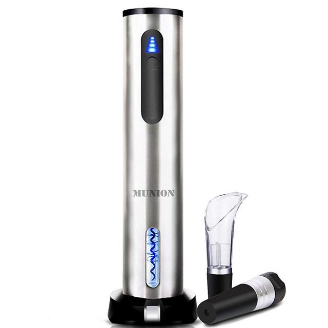 Electric Wine Bottle Opener Automatic Rechargeable Cordless Wine Corkscrew with Charger, Wine Vacuum Stopper, Wine Pourer and Foil Cutter