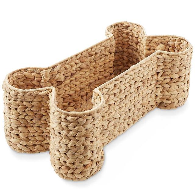 Casafield Dog Bone Shaped Storage Basket - Natural, Large Woven Water Hyacinth Pet Toy Organizer Bin