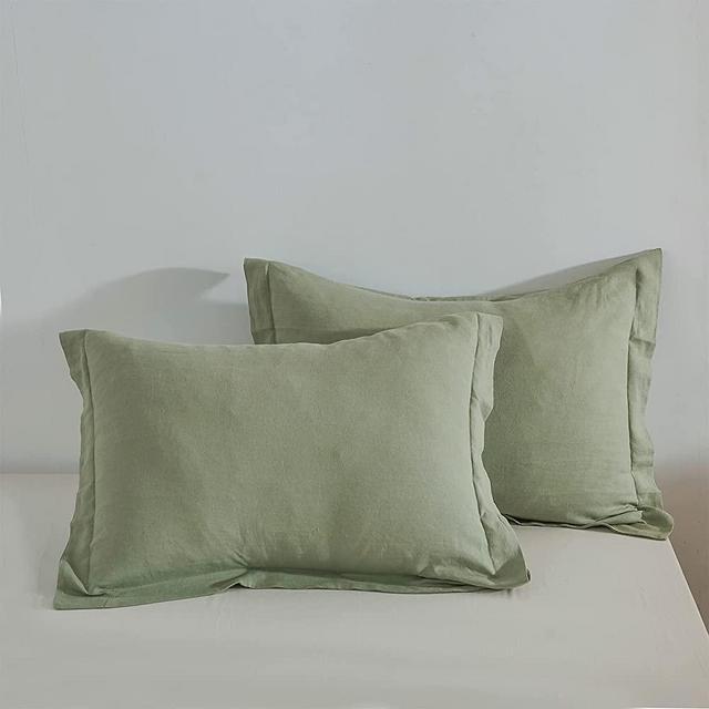 King Linens 100% French Linen Pillow Shams Basic Style - Pack of 2 - Washed Solid Color Natural Flax Soft Breathable - Sage Green, 20'' x 36''