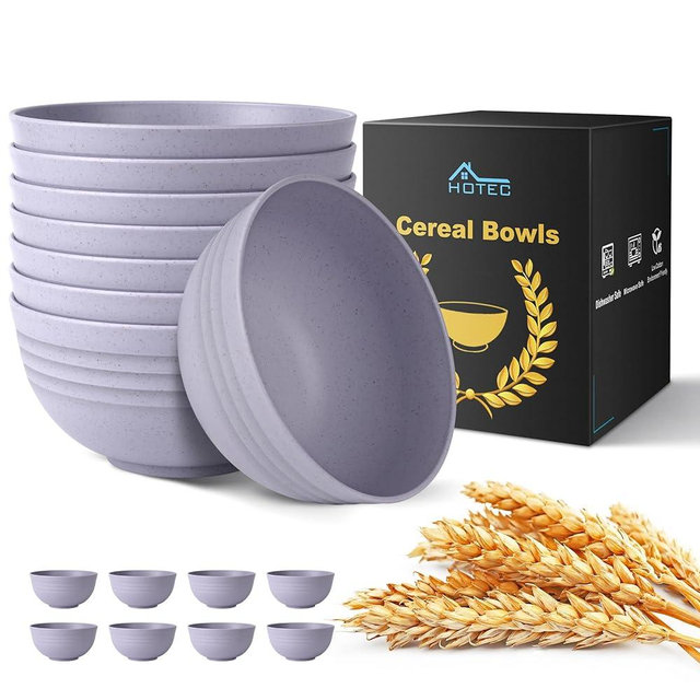 HOTEC Unbreakable Wheat Straw Cereal Bowls - Microwave & Dishwasher Safe Soup and Salad Bowls, Set of 8, 26oz, BPA Free,Purple