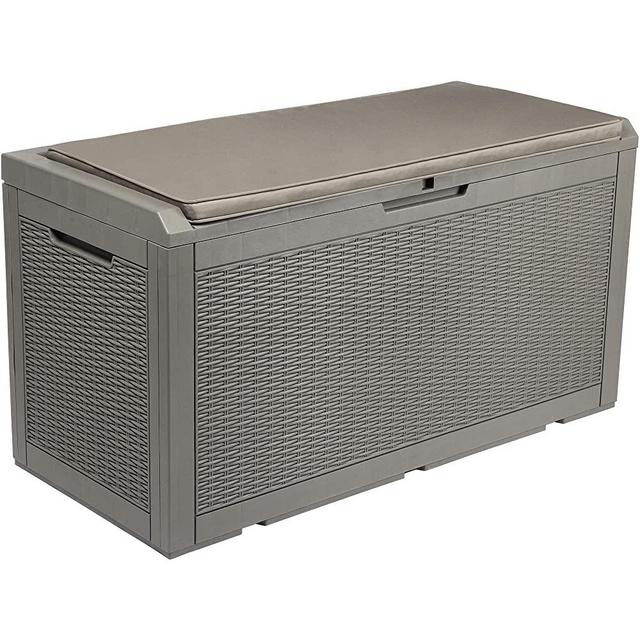 YITAHOME 100 Gallon Large Resin Deck Box Outdoor Storage with Cushion for Patio Furniture,Outdoor Cushions,Garden and Pool Toys（Light Brown）
