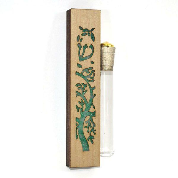 Wood Green Glass Tree Of Life Wedding Mezuzah