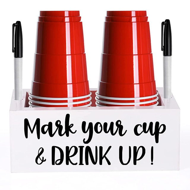 Double Solo Cup Holder with Marker Slot Mark Your Cup and Drink Up Cup Holder Party Cup Organizer Drink Dispensers for Parties 2 Sides Designs Housewarming Hostess Gift Cup Holder Countertop
