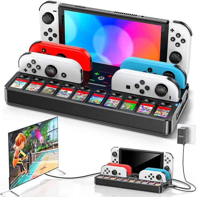 Tokluck Switch TV Docking Station with Joycon Charger, Replacement for Switch TV Dock with 4K HDMI Switch TV Adapter, Switch Base Station Charging Stand with Switch Controller Charger & 10 Game Slots