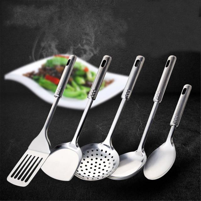 Bestller 5 Piece Stainless Steel Utensil Set Kitchen Cooking Spoon Tools Skimmer Ladle
