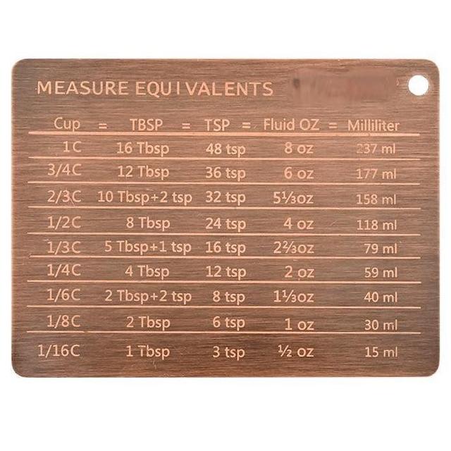 Kalsreui Measurement Conversion Chart Copper Refrigerator Magnet, Stainless Steel Measure Equivalents Conversions for Measure Cups, Tablespoons, Teaspoons, Fluid Oz & Milliliters for Kitchen & Baking