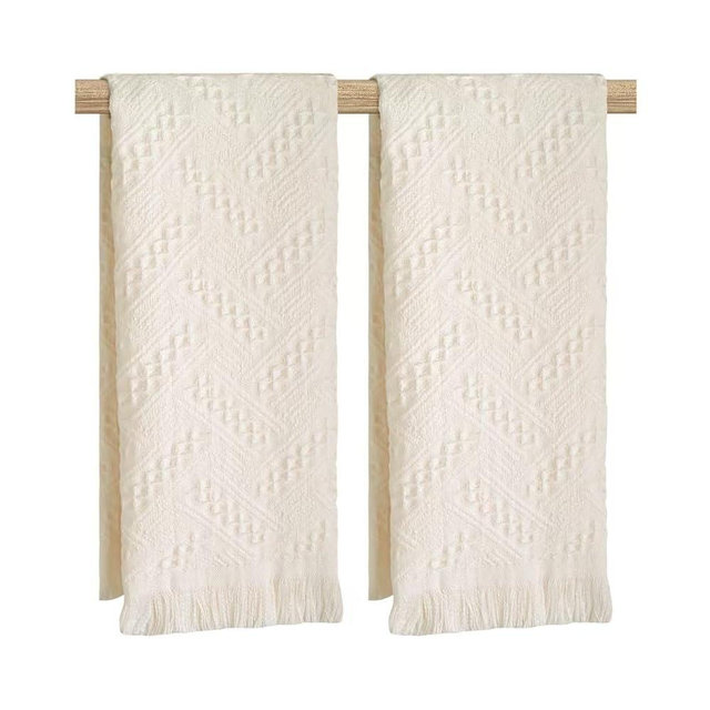 Boho Decor Bathroom Hand Towels: 2 Packs 14X30 Luxury Decorative 100% Turkish Cotton Soft Absorbent Fast Drying Face Towel Set Housewarming Mom Kitchen Spa Guest Tea Hotel Farmhouse (01 Creamy White)