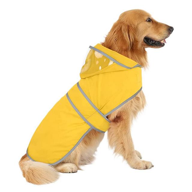 HDE Dog Raincoat with Clear Hood Poncho Rain Jacket for Small Medium Large Dogs Yellow - L
