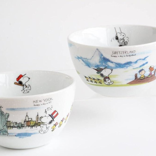 Shimizu Pottery New York Switzerland Snoopy Bowl, Set of 2 Patterns