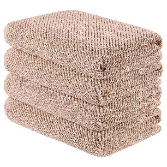 Madison Park 4-Piece Bath Towel Set for Bathroom 30" x 56" Large Diagonal Ribbed, Beige - 100% Cotton Soft Quick Dry & Absorbent Gift | Zero Twist, 500 GSM, Oeko-TEX, Hotel Quality