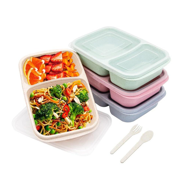 Luriseminger 4 pack Bento Lunch Box, 2 Compartments Meal-Prep Containers with Lids, Microwave & Dishwasher Safe, Reusable Divided Food Food Storage Containers -Stackable for Travel, School and Work