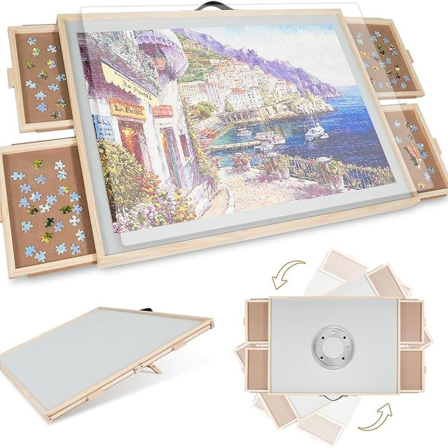 ALL4JIG 2-in-1 Tilting & Rotating Puzzle Board for Adults Gifts, Wooden Jigsaw Puzzle Table with 4 Drawers, Portable Puzzle Table with Lazy Susan and Cover, 29.6" x 41.3" for 2000 Pieces