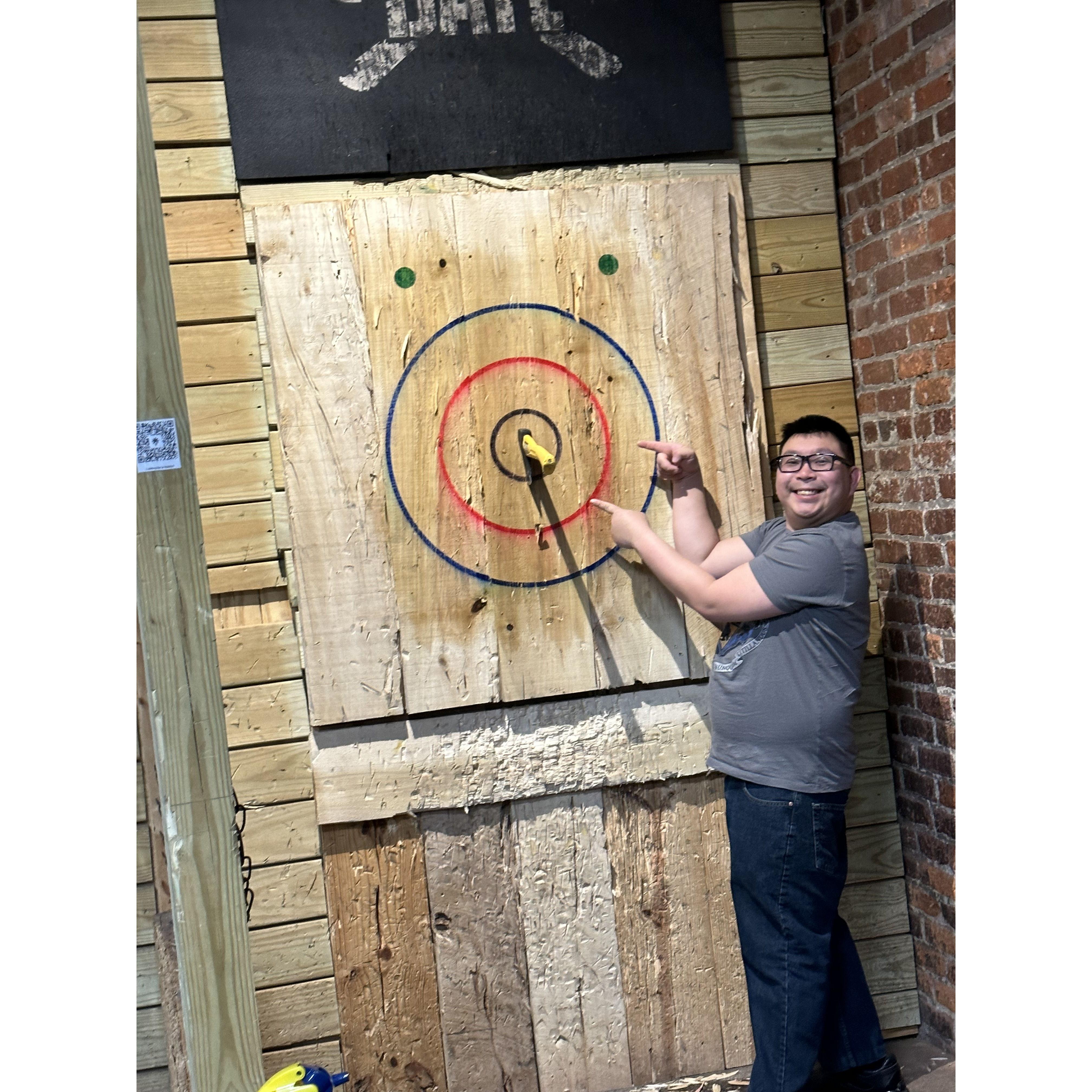 He FINALLY hit the target...