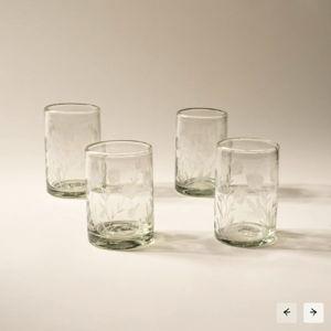 Etched Thistle Glassware - Tumbler Set of 4 / Clear