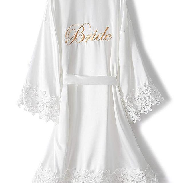 Bride Bridesmaid Robes with Lace Trim Embroidery Silky Satin Bathrobe for Women Wedding Party Sleepwear Kimono Robe