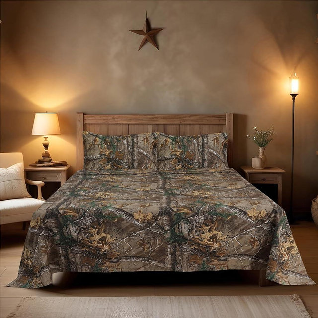 Boston Linen Company Realtree Xtra Camo Bedding Queen Sheet Set 4 Piece Polycotton Rustic Farmhouse Bedding for Lodge, Cabin & Hunting Bed Set – Perfect for Outdoor Camouflage Bedroom - (60"x80")