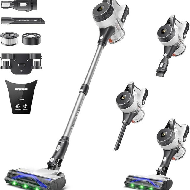 YONNDER Cordless Vacuum Cleaner, 50KPA/550W/70Mins Powerful Stick Vacuum for Home, Anti-Tangle, Self-Standing, Lightweight, Charging Dock, Vacuum Cleaner for Hardwood Floor/Carpet/Pet Hair/Car, M1