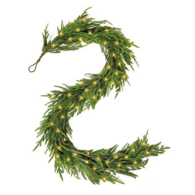 WBHome 6ft Pre-lit Real Touch Norfolk Pine Prelit Christmas Garland, Winter Greenery Garland for Christmas, Holiday Seasonal Outdoor/Indoor Home Decor, 6FT Long