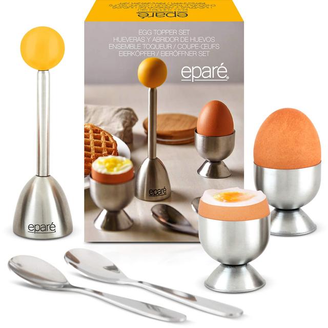 Egg Cracker Topper Set - Complete Easter Soft Boiled Egg Tool Set - Includes Egg Cups Cutter Spoons - Holder Cup Spoon Peeler - Easy Eggs Opener by Eparé