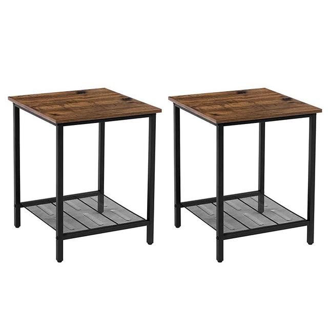 VASAGLE INDESTIC End Tables, Nightstands Industrial Style, Heavy-Duty Steel Frame, Living Room Bedroom, Simple Assembly, 2-Pack, Chestnut Brown, Black