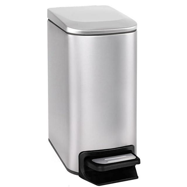 TIPGO Slim Bathroom Trash Can with Lid Soft Close, 6 Liter / 1.6 Gallon Stainless Steel Garbage Can with Removable Inner Bucket, Step Pedal, Small Trash Cans for Bedroom, Office, Kitchen (Silver)
