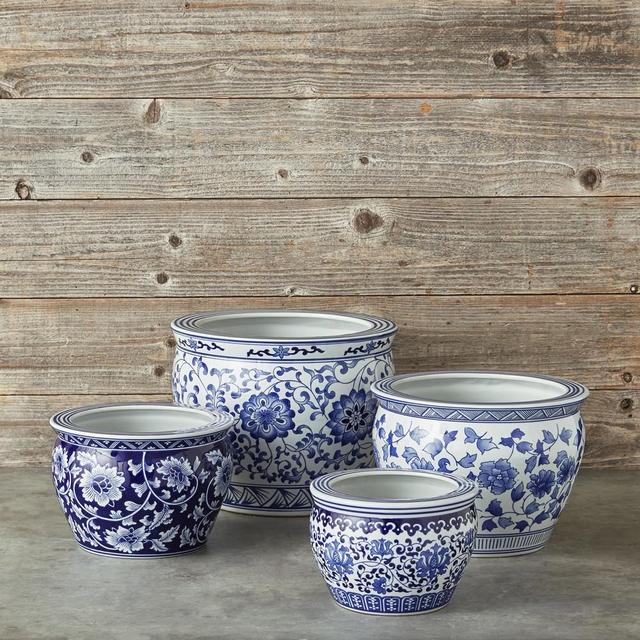 Blue and White Planter Set