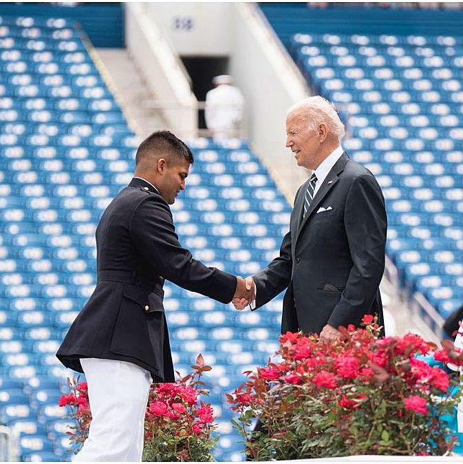June 2022 - Mehran Shaking Joe Biden's Hand at his USNA graduation