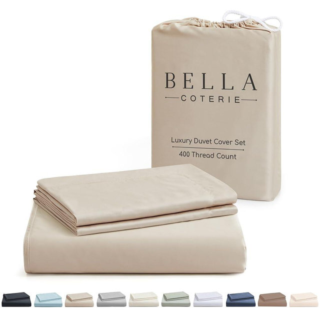 Bella Coterie Luxury Bamboo Viscose California King Size Duvet Cover Set | 100% Organically Grown | Corner Ties | Ultra Soft | Cooling | Two Pillow Shams | 106 x 94 | No Insert [Dune]