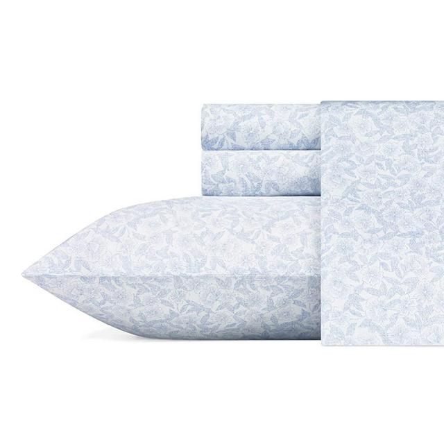Laura Ashley Home - Sateen Collection - Sheet Set - 100% Cotton, Silky Smooth & Luminous Sheen, Wrinkle-Resistant Bedding, King, Blossoming Blue