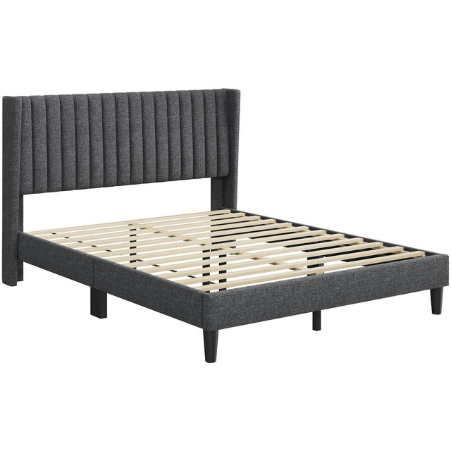 Yaheetech Upholstered Bed Frame with Wing Side, Dark Gray