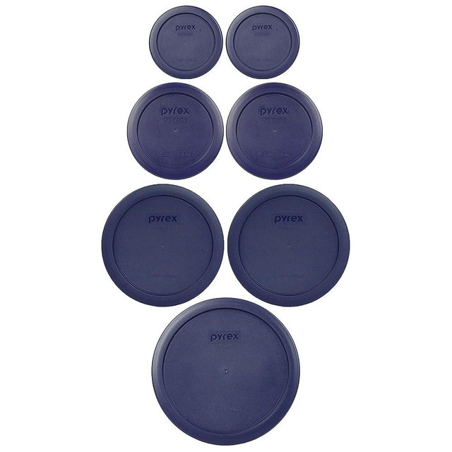 Pyrex 7202-PC, 7200-PC, 7201-PC, 7402-PC Dark Blue 7pc Plastic Storage Lid Set, Made in USA