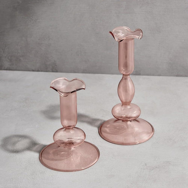 Lamplust Taper Candle Holders, Set of 2 Pink Candle Holders, 4.5 & 6.5 in Glass Candle Holder, Fits Standard Taper Candles, Candle Sticks Holder Decor, Candlestick Holders for Valentines Decorations