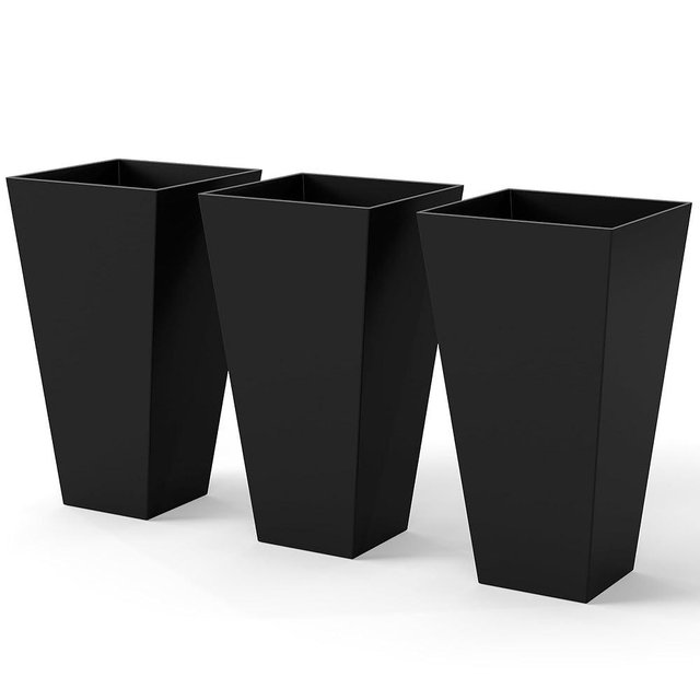 Outsunny Tall Planters for Outdoor Plants Set of 3, 28 in Taper Planters with Drainage Holes, Indoor Grande Plant Pots, Front Porch Decor (Black)
