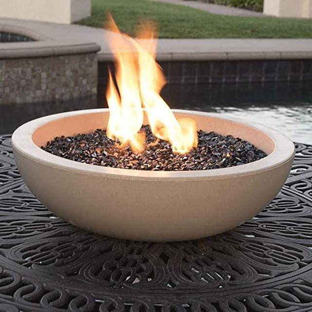A Fire Pit for Your Patio Table. Landscape Quality Tabletop Fire Bowl Made of Concrete with 50,000 BTU Stainless Steel Burner. Runs on Propane.