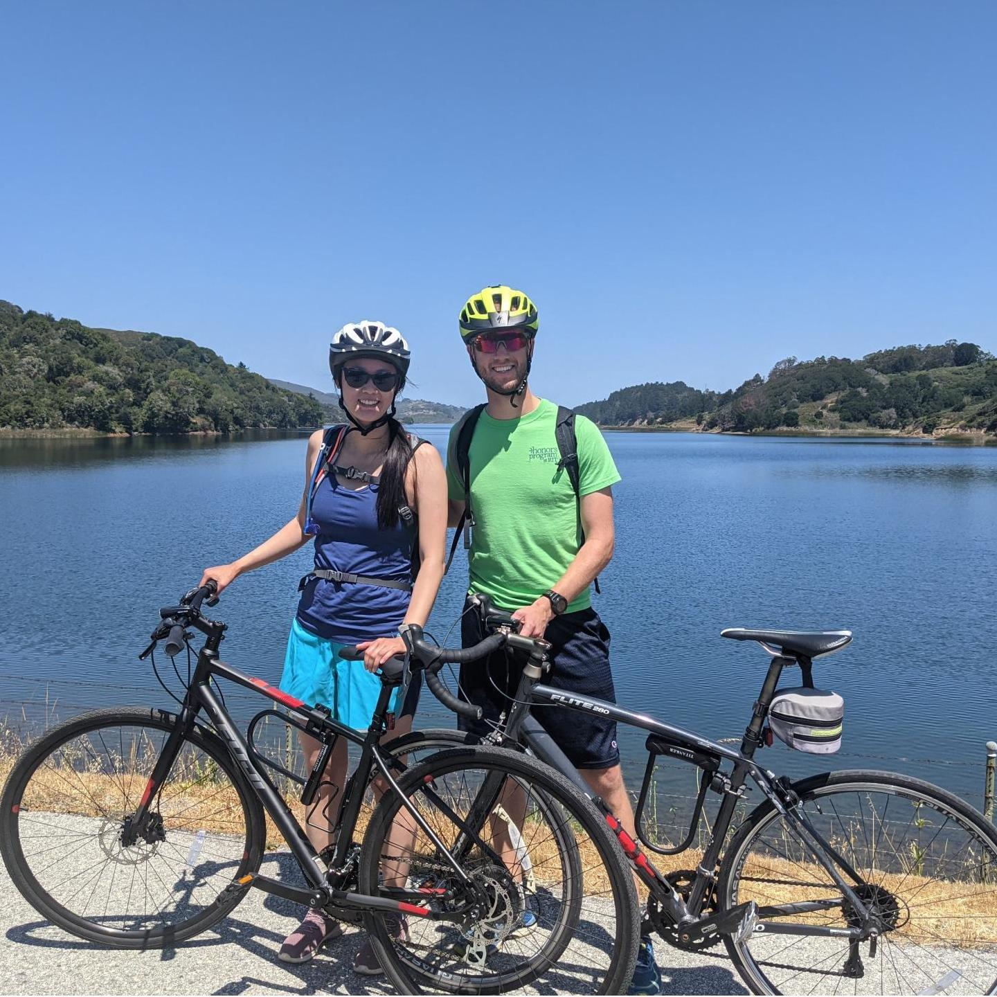 Biking along Crystal Springs Reservoir (right near the wedding ceremony site!)