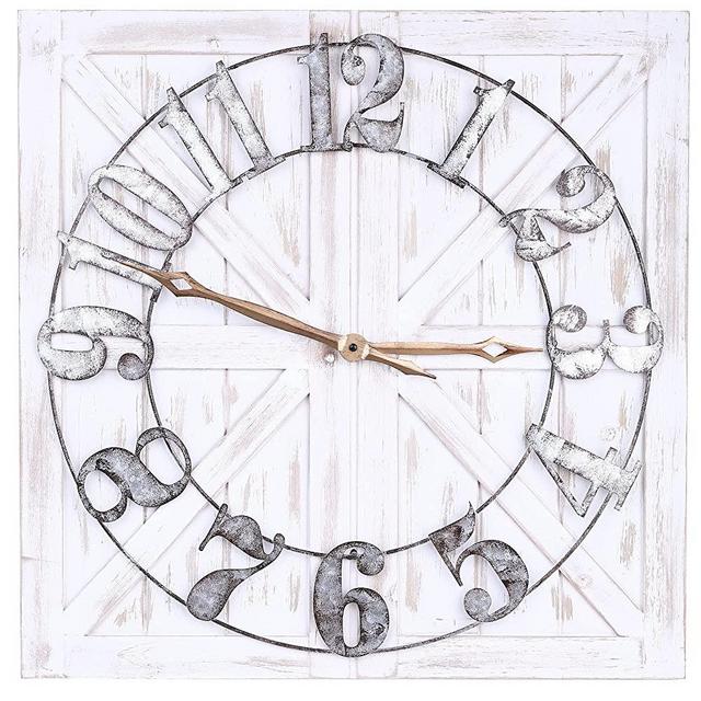 ALBEN Large Farmhouse Wall Clock - 24 inch Square Farmhouse Style Clock Bundled with Decorative Reversible Wooden Sign