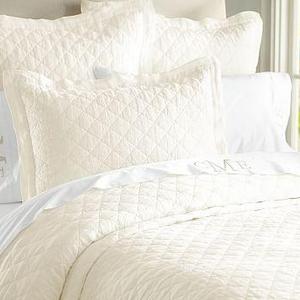 Belgian Flax Linen Diamond Quilt, Full/Queen, Ivory