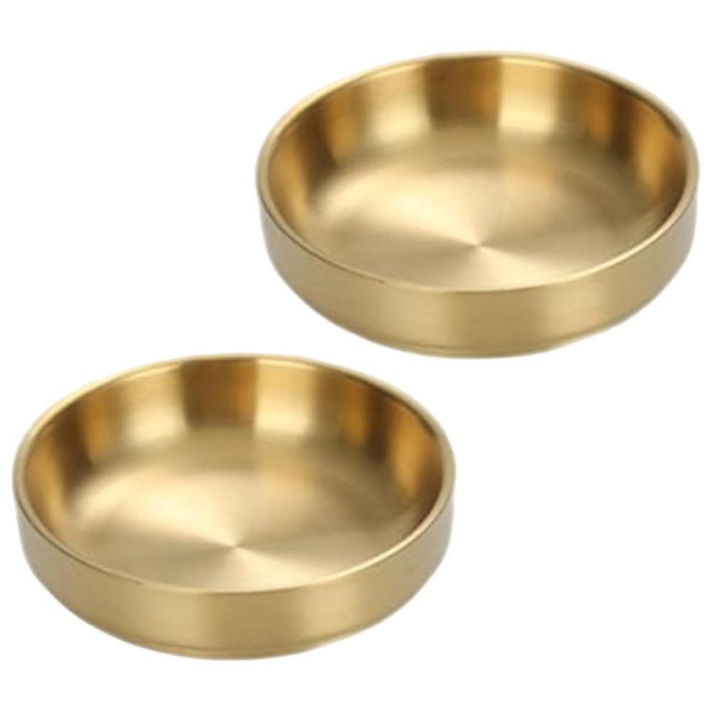 2Pcs Gold Dog Bowls, Stainless Steel Polished & Smooth Pet Bowls, Abrasion-Resistant & Easy to Clean for Home, Golden Bowl